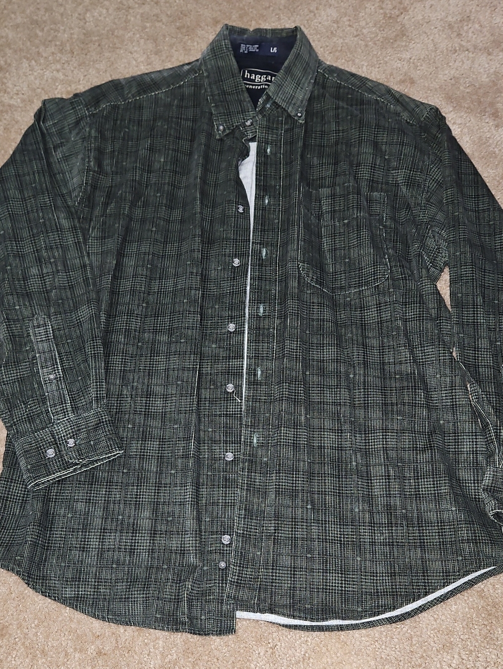 Haggar Men’s Dark Green Plaid Button-Down Shirt